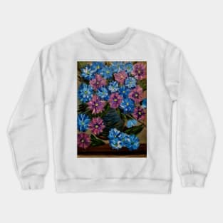 A lovely boutique of abstract metallic flowers in a blue vase . Crewneck Sweatshirt